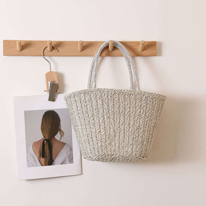 Handmade Beach Bag Korean Gold And Silver Grass New Fashionable Solid Color Woven Women's Vacation Beach Bag, Niche Handbag Kq2