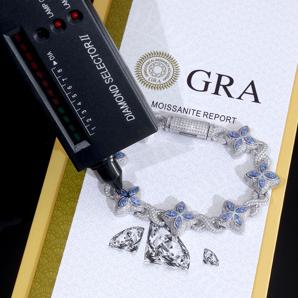 Colorful VVS Moissanite Cuban Link Bracelet 925 Silver Iced Out Colors Floral Design Bracelet Hip Hop Fine Jewelry for Men Women