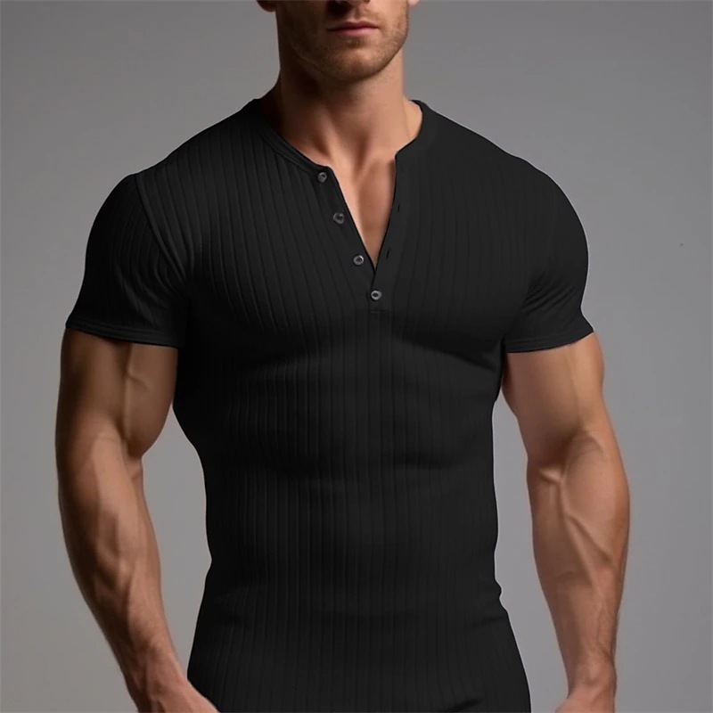 Sports Slim Fit Muscle Mens Short Sleeve T-shirt Fitness Elastic Thread Tight Solid Color American Henry