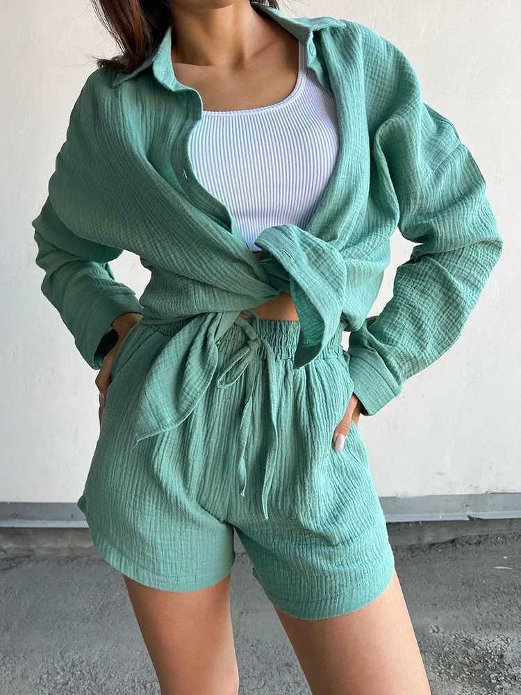 Colorful Plus Size Loose Cnady Color Two Piece Short Set Bouse+Wide Leg Shorts Summer Spring New Two Piece Shorts SetXJ250414