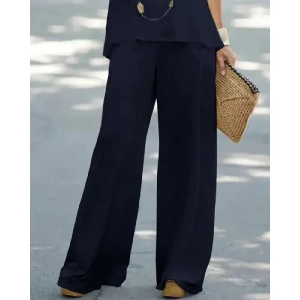 Womens two-piece strapless V-neck top and high waisted pants set casual womens loose suit 250410