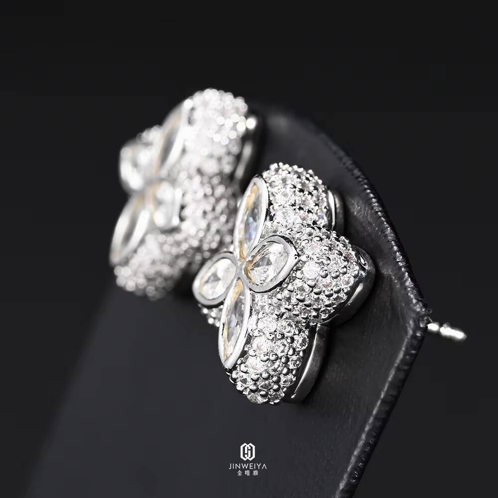 Best Price 925 Sterling Silver Mens Hip Hop Iced Moissanite Earrings 15MM Four Leaf Clover Stud Pear Earrings High Moissanite