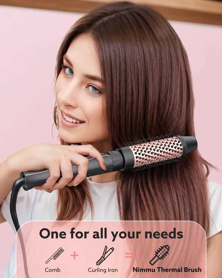 Hair Curling Iron Brush Thermal Brush Create Blowout Look Natural Curls Dual Voltage Ceramic Curling Iron with Detachable BrushT251114