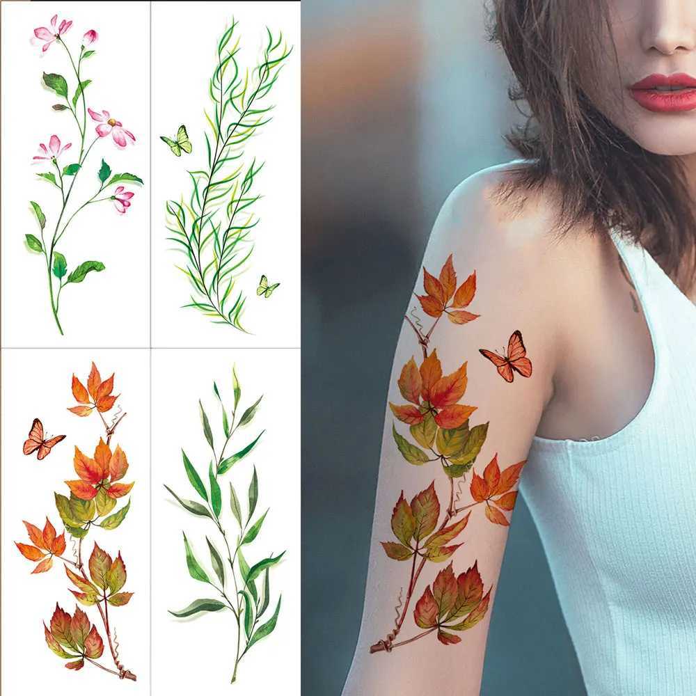Colorful flower fake tattoo female waterproof leaf pattern temporary tattoo sticker handmade arm disposable body stickerXJ25414