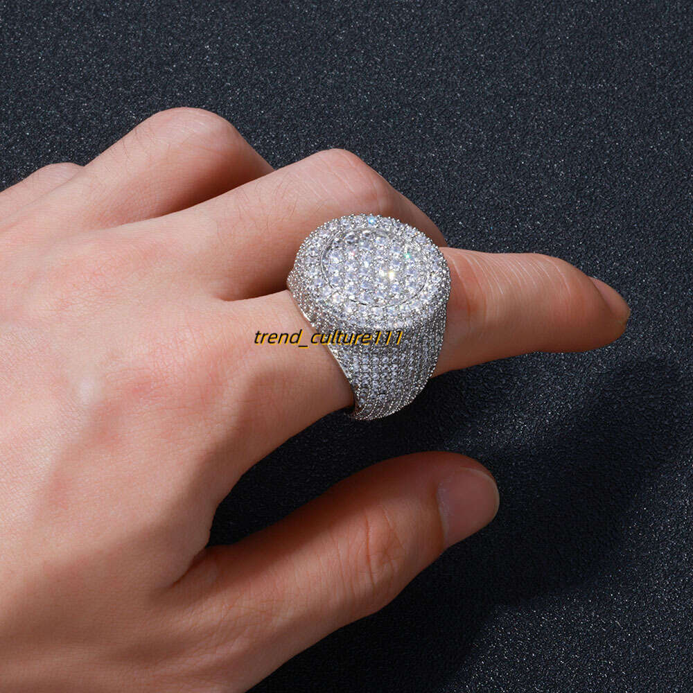 Personalized hip-hop Moissanite round full diamond ring, men's high-end fashion and accessories