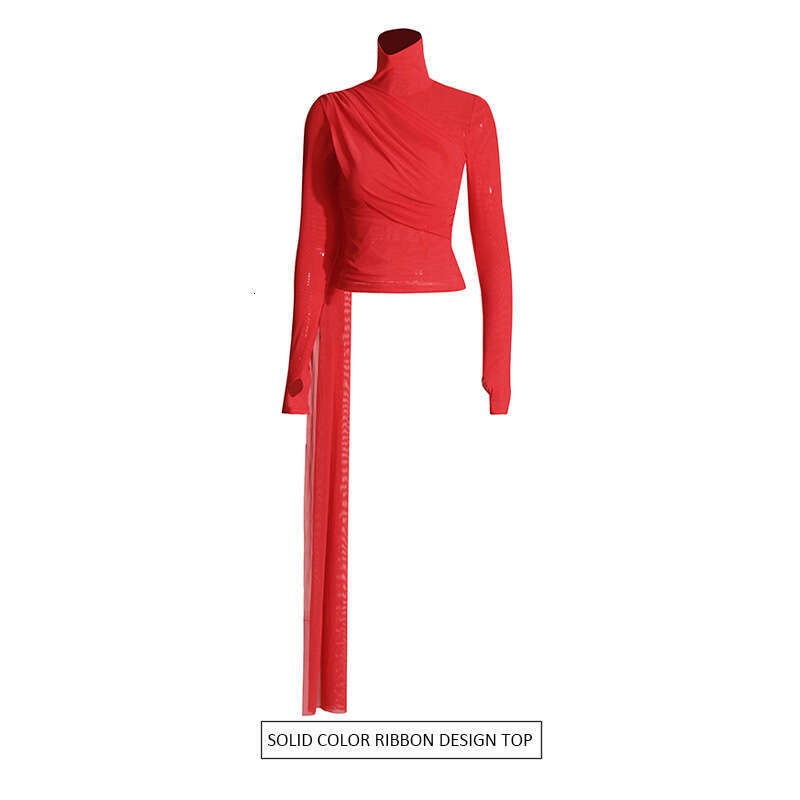 Designer Elegant Women's Long Sleeve Mesh Shirt with High Neck Ribbon - Latest 2025 Spring Fashion