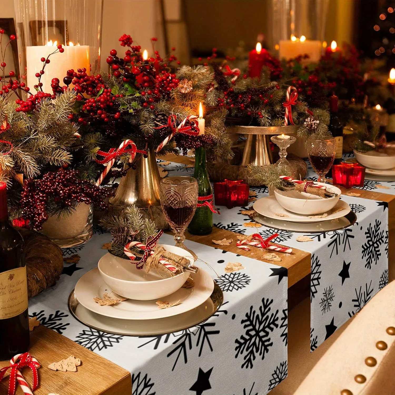 Christmas VIKAMA Merry Christmas Table Runner Snowflake Party Restaurant Kitchen Dining Table Ornament Accessories Decor Y251113