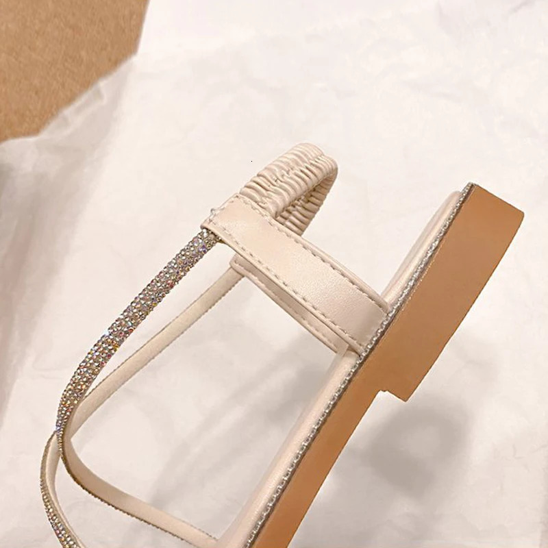 1.5CM Low Heel Womens Sandals Summer Rhinestone Flat Shoes Open Toe Elastic Set Foot Cross Sandals Womens 39 40 41 250411