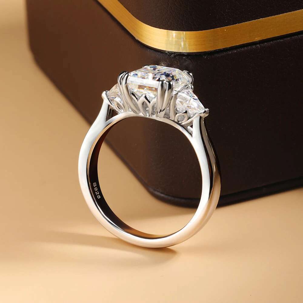 5cttw Full Moissanite Engagement Rings with Gra Certified Emerald/Triangle Cut Diamond Wedding Ring 925 Silver Jewelry for Women