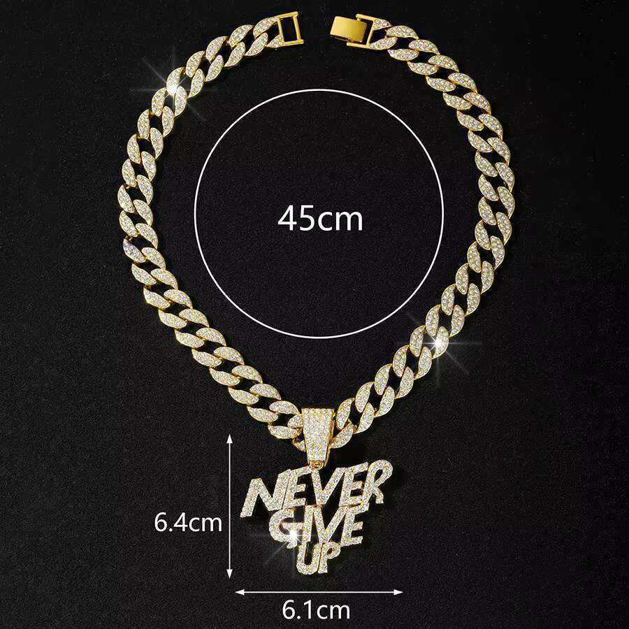 DHCollection Unisex Hip Hop Never Give up Pendant with Cuban k Chain Gold and Sier Plated for Gift or Party