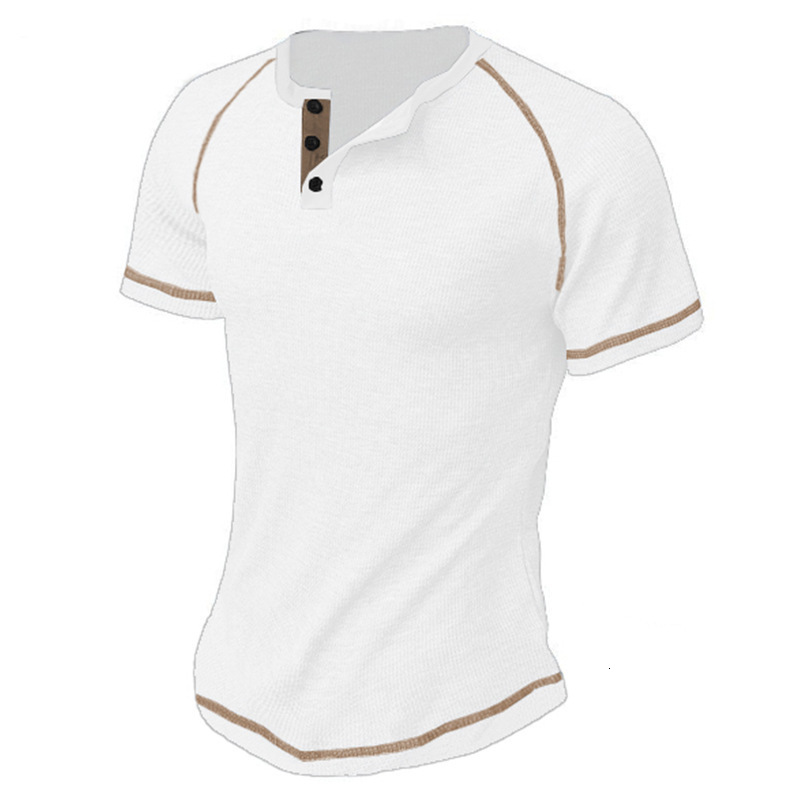 Round neck summer oversized waffle casual Henry short sleeved men's T-shirt