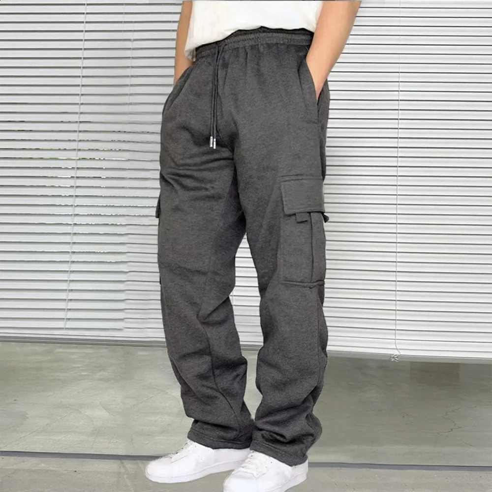 Spring and summer mens casual sports pants long pockets straight leg jogging cargo streetwear 250411