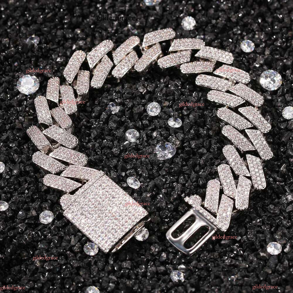 designer chain necklace hip hop jewelry wide 2rows k chains vvs moissanite white gold plated sterg sier cuban bracelets N34