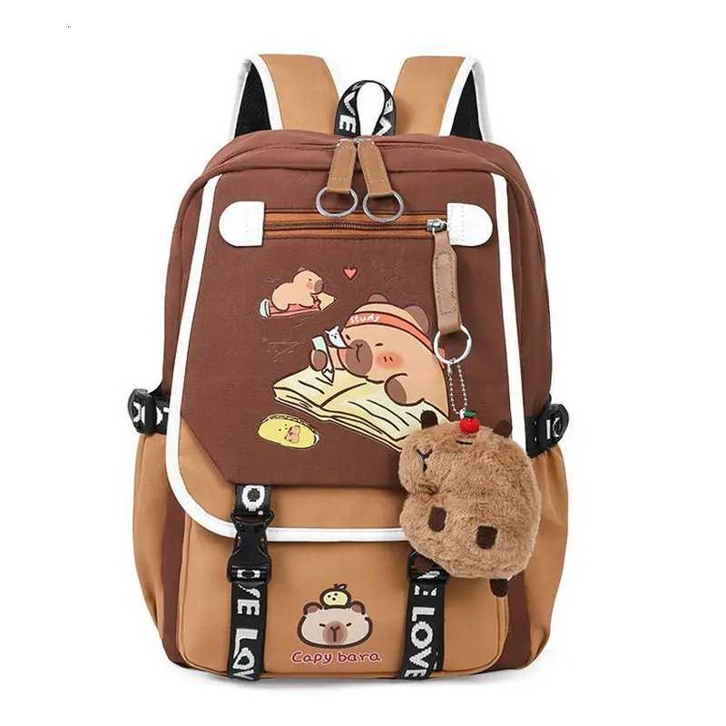 Capybara Backpacks Schoolbag for Teenage Waterproof Girls Boys Backpack Female Travel Bag Bookbag Mochila with Plush KeychainW251113