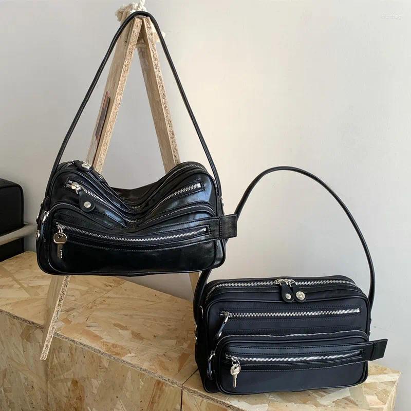 Totes PU Underarm Bag 2025 Niche Design Multi-zipper Vintage Trendy Motorcycle Crossbody Fashion Ladies Handbag Shoulder