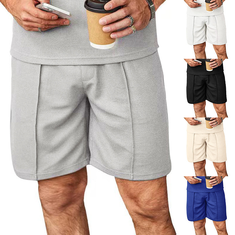 2025 waffle shorts men's summer plus size five quarter straight leg casual pants