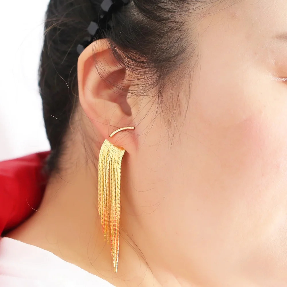 Bohimia Gold Color Long Tassel Earrings Jewelry Vintage Metal Statement Fringe Earrings Charm Drop Dangle Big Earing for Women 250411
