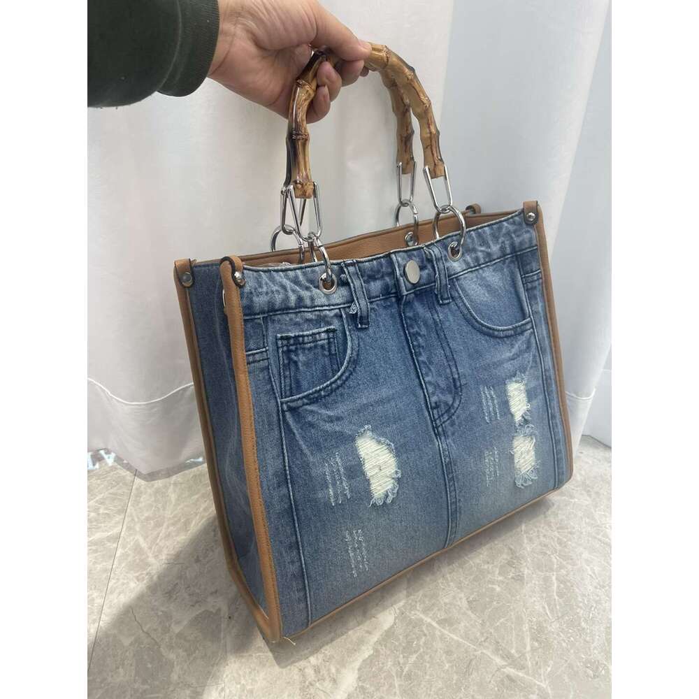Women's Bags Tote's advanced versatile new denim with quirky niche design, fashionable and lazy style splicing