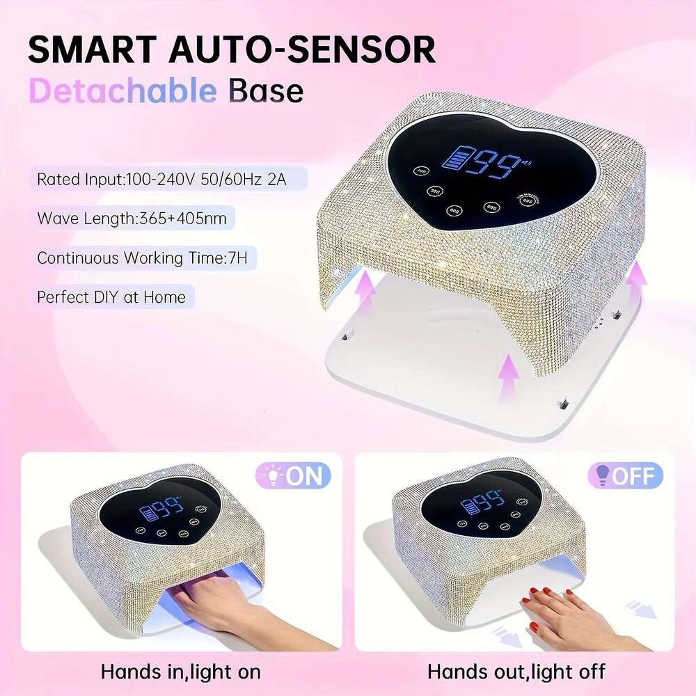 72W Cordless UV LED Lamp Gel Nails Rechargeable Dia Nail Dryer With 5 Timer Settings Touch Control For Salon & Home