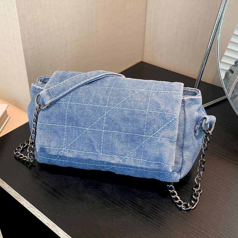 Retro Denim Shoulder 2024 New Simple Fashion Lady Underarm Handbag Shopper Purse Designer Jeans Sg Phone Bag