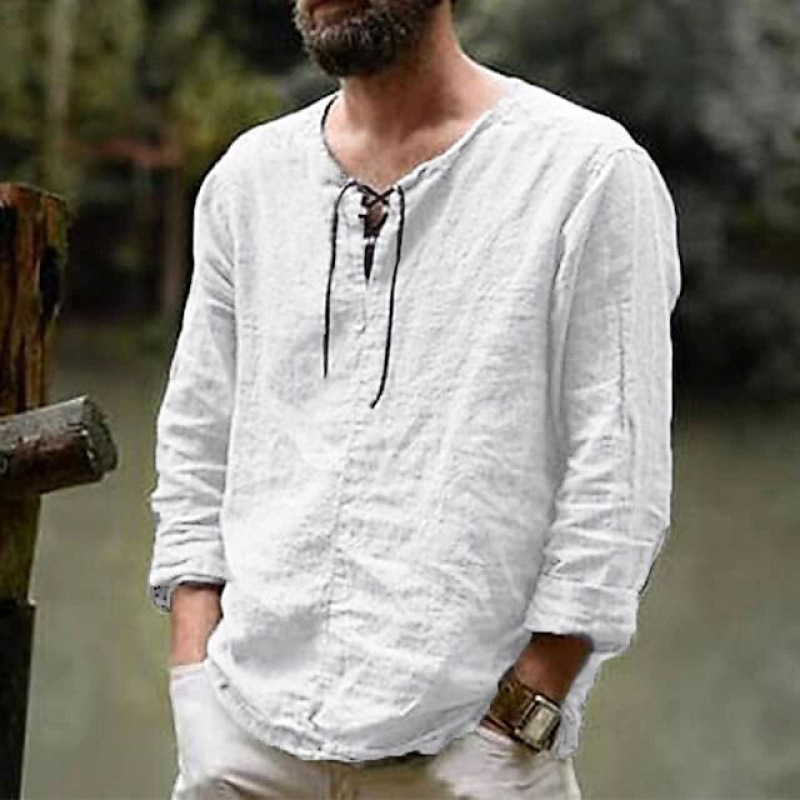 Spring and summer new long sleeved T-shirt mens solid color trend