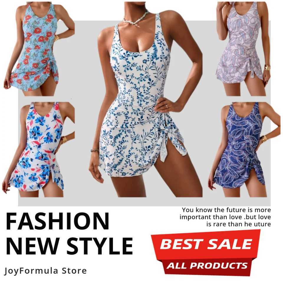 One Piece Womens Swimsuit with Skirt 2025 New Woman Sexy Floral Print Swimwear Beach Bathing Suit for LadiesW251113