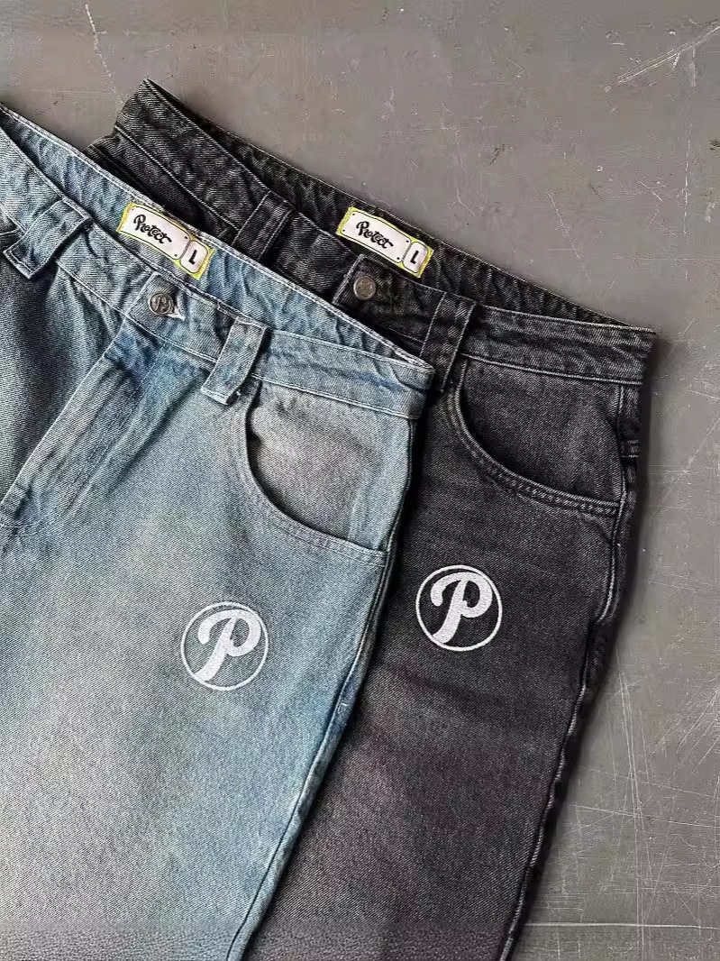 Designer Men's Jeans PROTECT Streetwear Y2K Men Denim Pants Harajuku Hip Hop Letter Pattern Vintage Blue Baggy Gothic Harajuku Women Mid Waist Wi