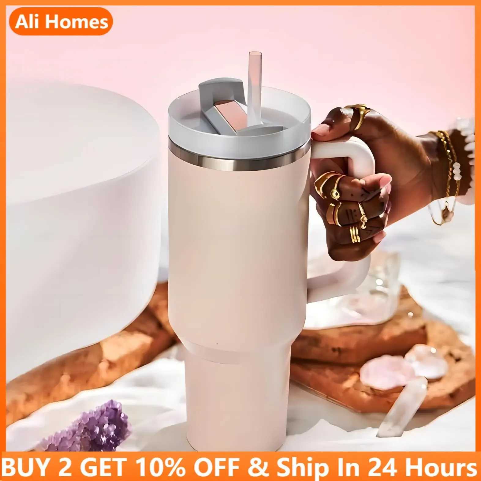 1200ml Travel Water Mug 40oz Thermos Cups with Straw Travel Mug with Handle In-Car Vacuum Car Thermos Coffee Cup Double Layer C251114