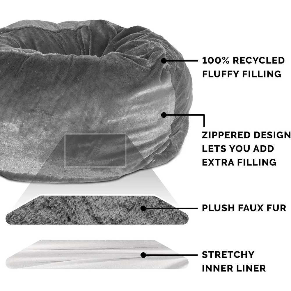 Soft & Cozy Dog Bed for Large Dogs, Refillable w/ Removable Washable Cover & Liner, For Dogs Up to 95 lbs - Plush Faux Fur Bean X250412