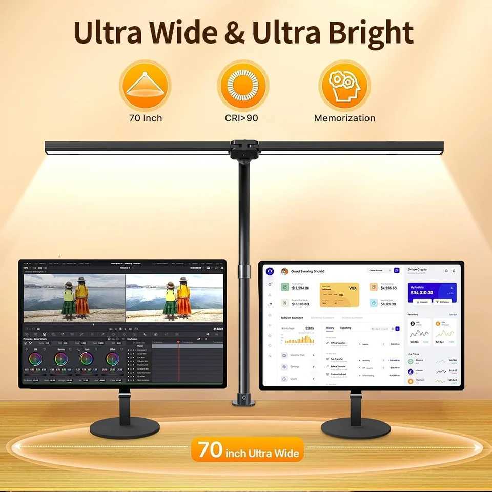 24W Ultra Bright Double Head LED Desk Lamp Eye-Caring Reading Light with Remote Control 5 Color Temperature Settings 10 Level M251114