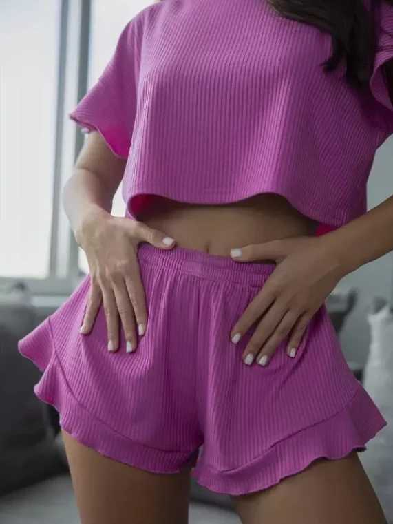 Womens Casual Sweetheart Set 2025 Spring/Summer Latest Single Spwear Ruffle Loose Shorts Top High Waist Shorts Two Piece SetXJ250414