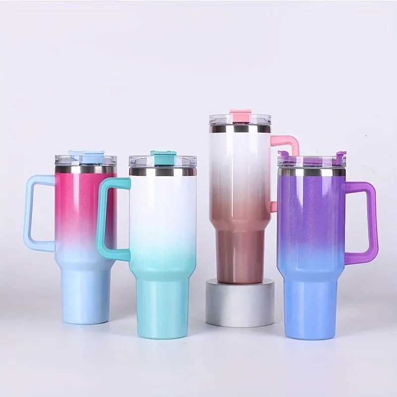 40oz Thermos Bottle Stainless Steel Cup Thermal Keeps Cold and Heat Water Bottle with Handle Rainbow Thermal Mug Car Leakproof C251114