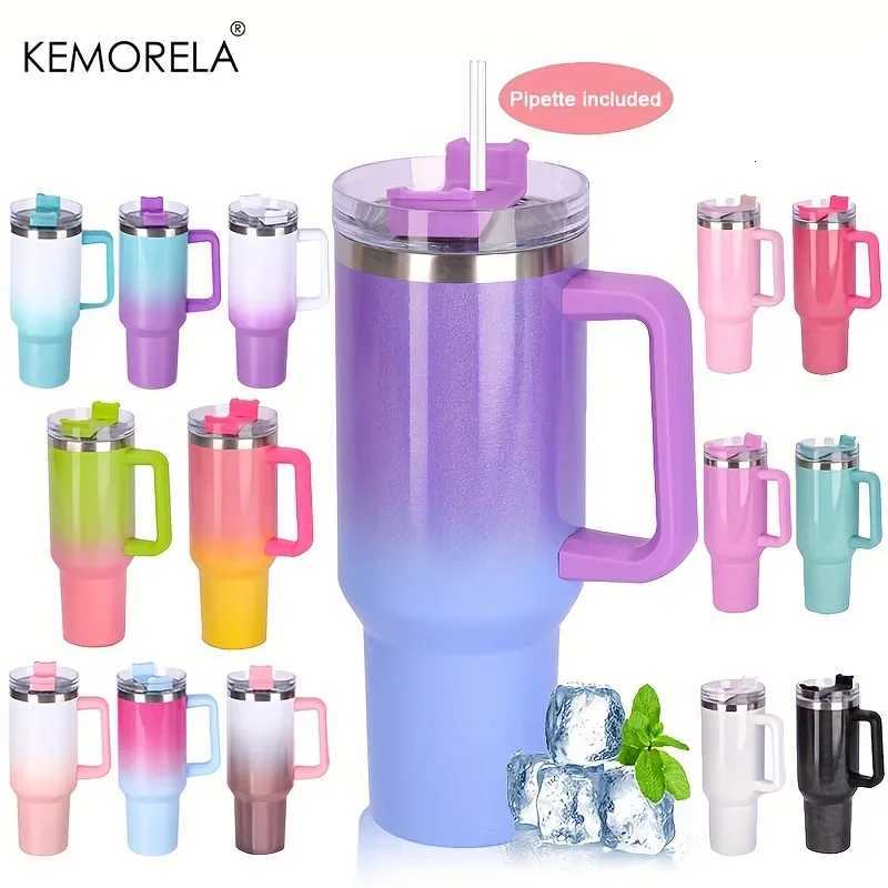 40oz Thermos Bottle Stainless Steel Cup Thermal Keeps Cold and Heat Water Bottle with Handle Rainbow Thermal Mug Car Leakproof C251114