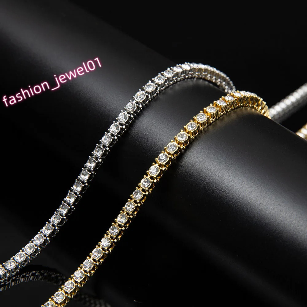 New 4MM Iced Out Tennis Bracelet Necklace Men Tennis Chain Fashion Hip-Hop Jewelry Women 8/16/18/20/24/30inch Choker Chain Gift