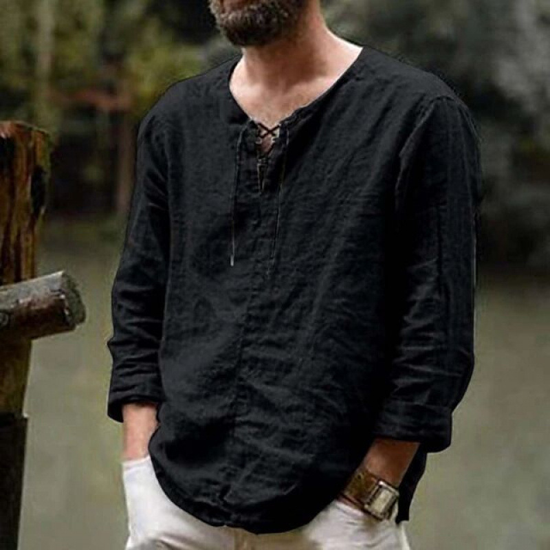 Spring and summer new long sleeved T-shirt mens solid color trend