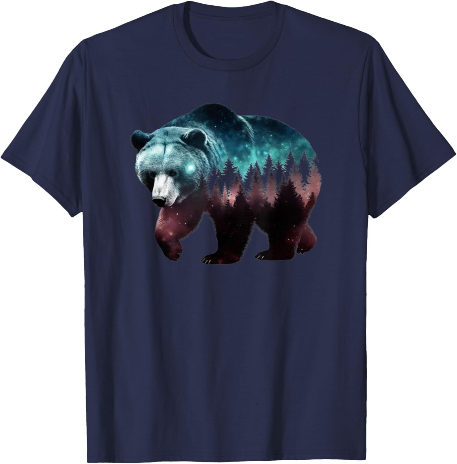 T shirt for Mens Bear Double Exposure Surreal Wildlife Animal Tee Graphic Tee Casual Tops Clothes Short sleeve cool fashion