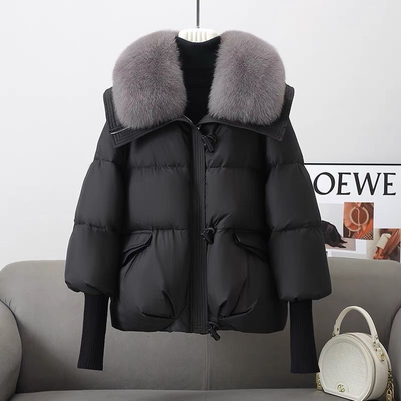Slimming Large Fur Collar Down Cotton Women's New Year Short Cold-Proof Puffer Jacket Thickened Coat Outerwear