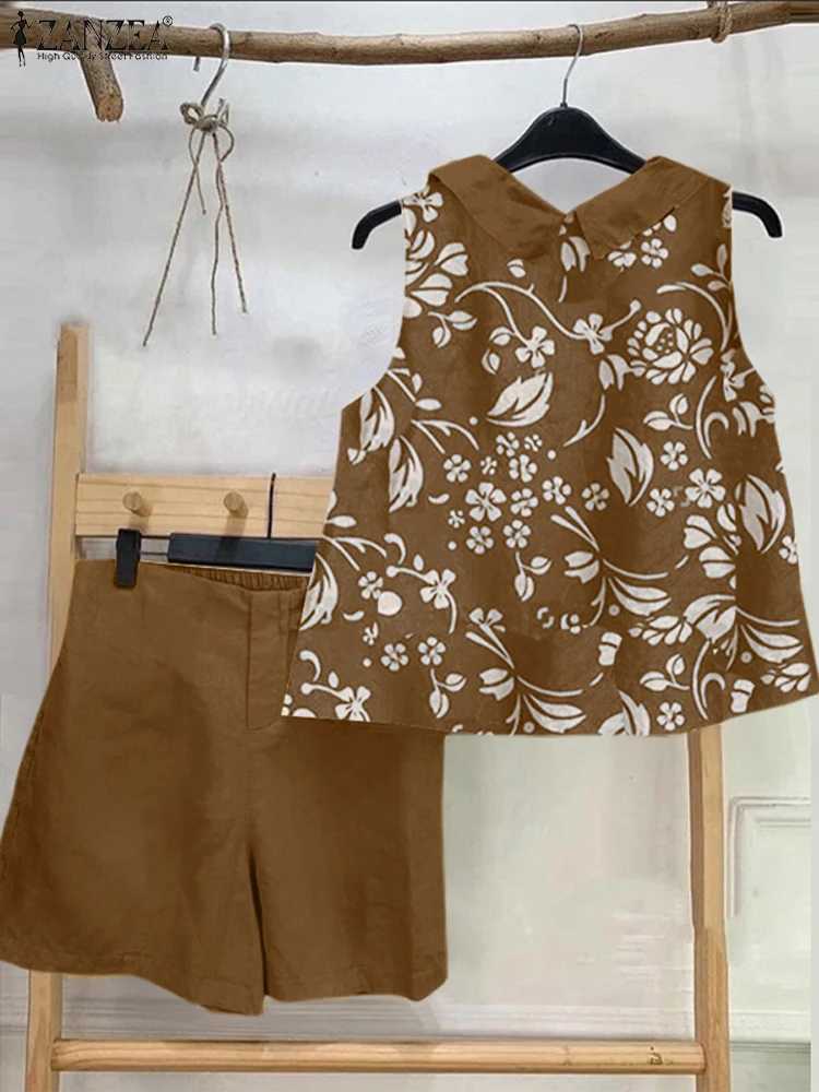 ZANZEA Fashion Womens Sweetheart Sportswear Holiday 2025 Matching Set Summer 2-piece Shorts Casual Loose Printed Tank Top and ShortsXJ250414