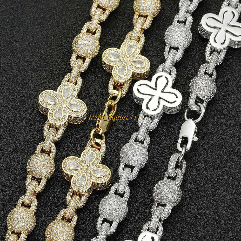 Hip hop Moissanite bubble bead chain, clover necklace, high-end men's necklace accessories