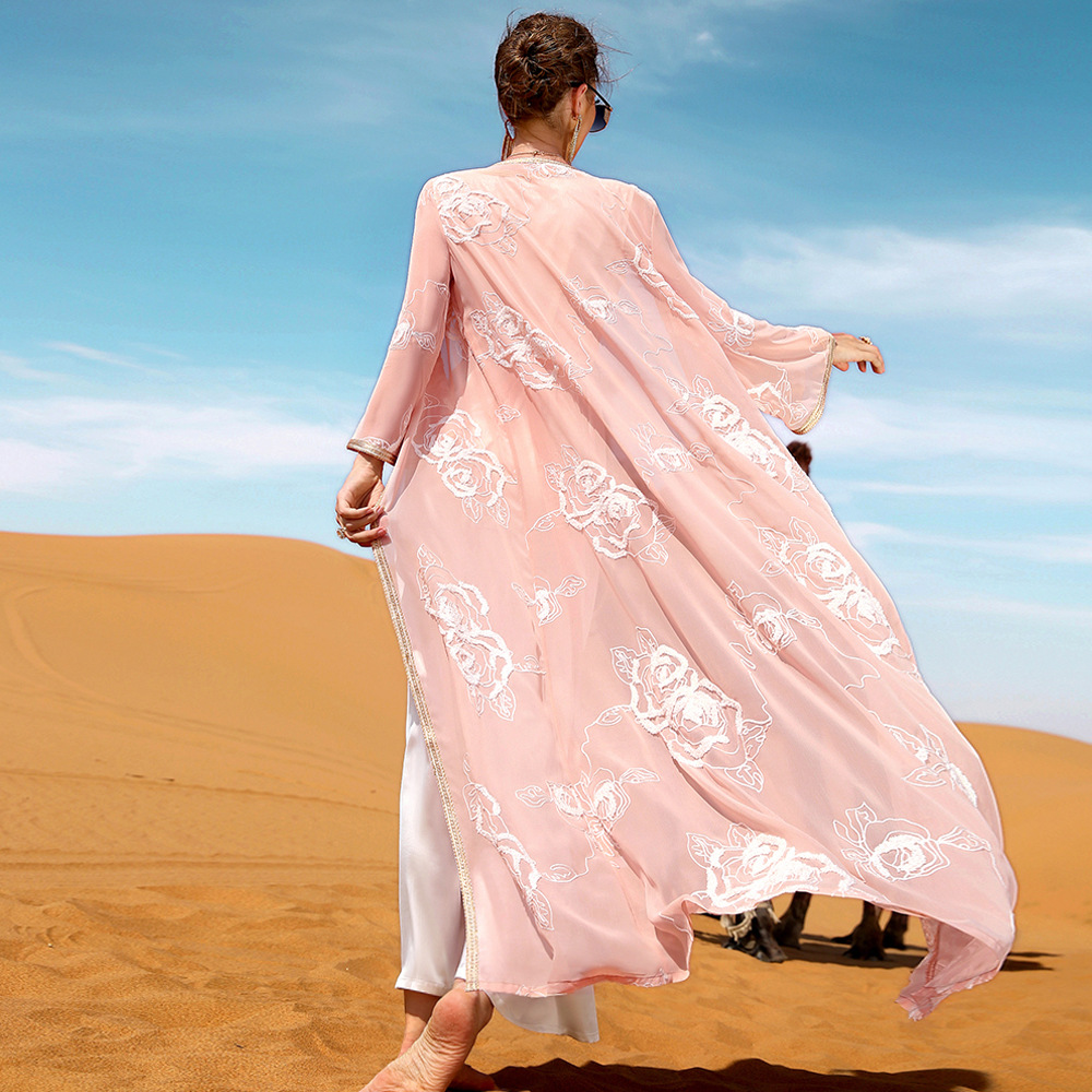 Ethnic Clothing Desert Rose Embroidery Two-piece Dress Arabian Robe Set Middle Eastern Women's Clothing