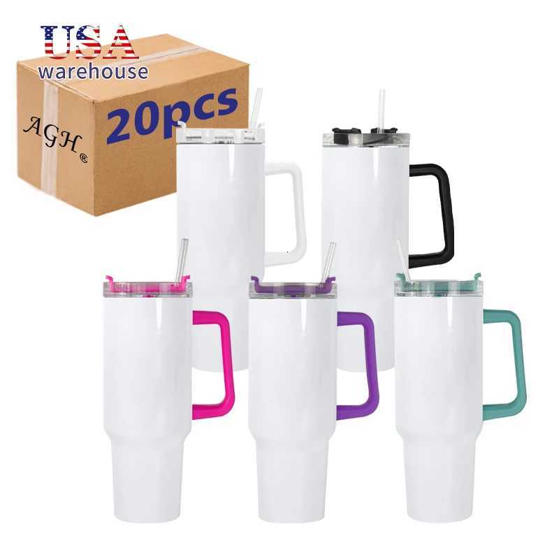 20pcs Mixed Colors 40oz Stainless Steel Vacuum Insulated Sublimation Tumbler Cup Coffee Mug With Handle Hu C251114
