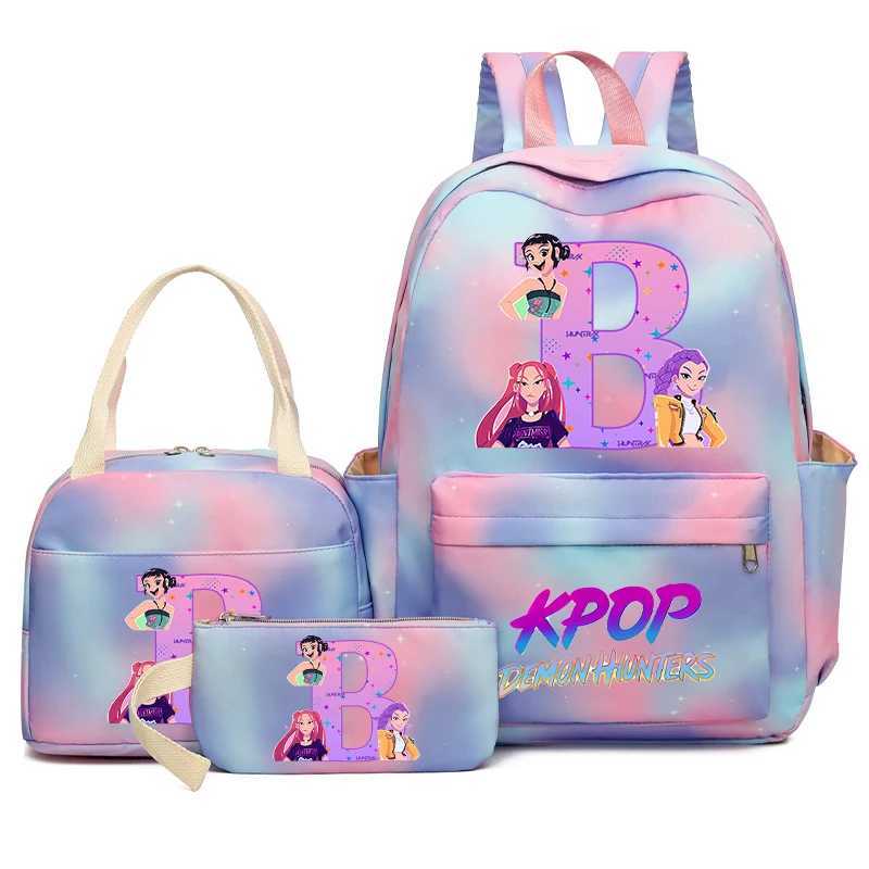 3pcs K-pop Demon Hunters Schoolbag Pencil Case Lunch Bag Set for Students Letter Printed Backpack Pen Bags Suit Gifts C251114