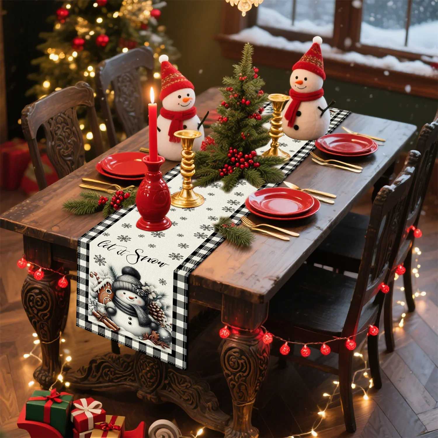 Christmas Christmas snowman running table man holiday table flag linen Christmas party waterproof tabletop decoration ideal gift Y251113