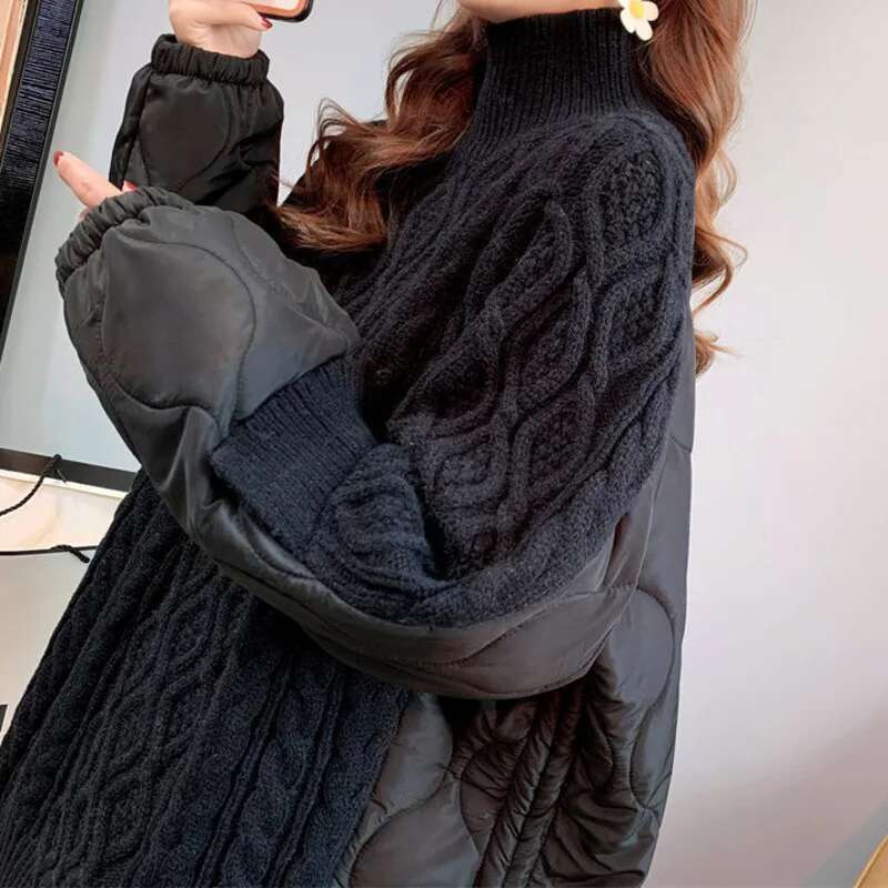 DEAT Fashion Women's Turtleneck Knitted Sweater 2024 Winter New Items Loose Casual Drawstring Thick Pullovers Female 33A2134