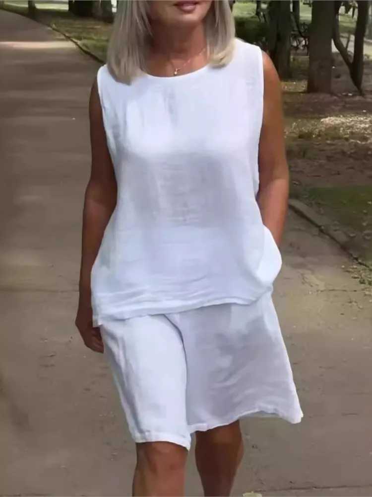 Womens Cotton O-neck Strapless Casual Set Summer Solid Womens Ele Casual Two Piece Set New Womens WearXJ250414