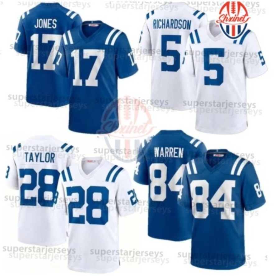 2026 Wholesale American Football Jersey Men Embroidery Indianaliscity Team 28 Taylor 56 Nelson 84 Warren High Quality Uniform