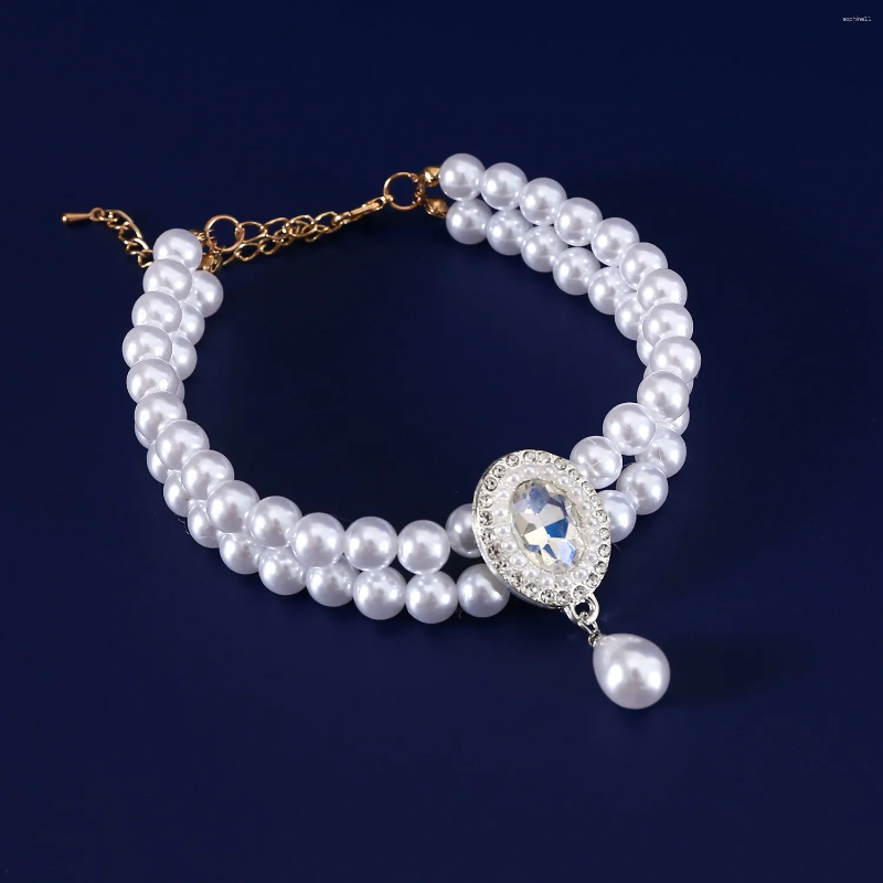 Update 20Pcs/Lot Double Pearl Pet Necklace Maltese Puppy Colored Gemstone Pendant Princess Cat Collar