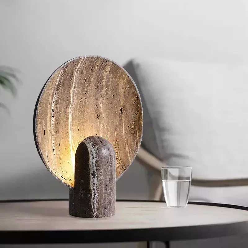 ins living room brown luxury dark travertine rock minimalist Nordic bedroom home decor LED modern resin table lamp M251114