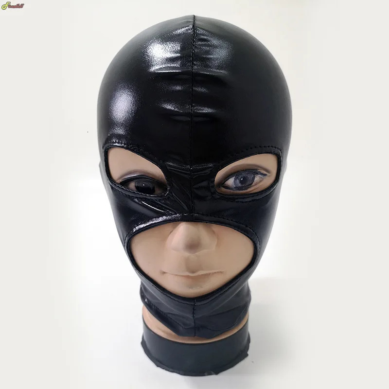 Halloween Latex Hood Mask Leather Fetish Head Hood Sexy Black Cosplay Mask for Women Men Party Role Games Performance Costumes 250410