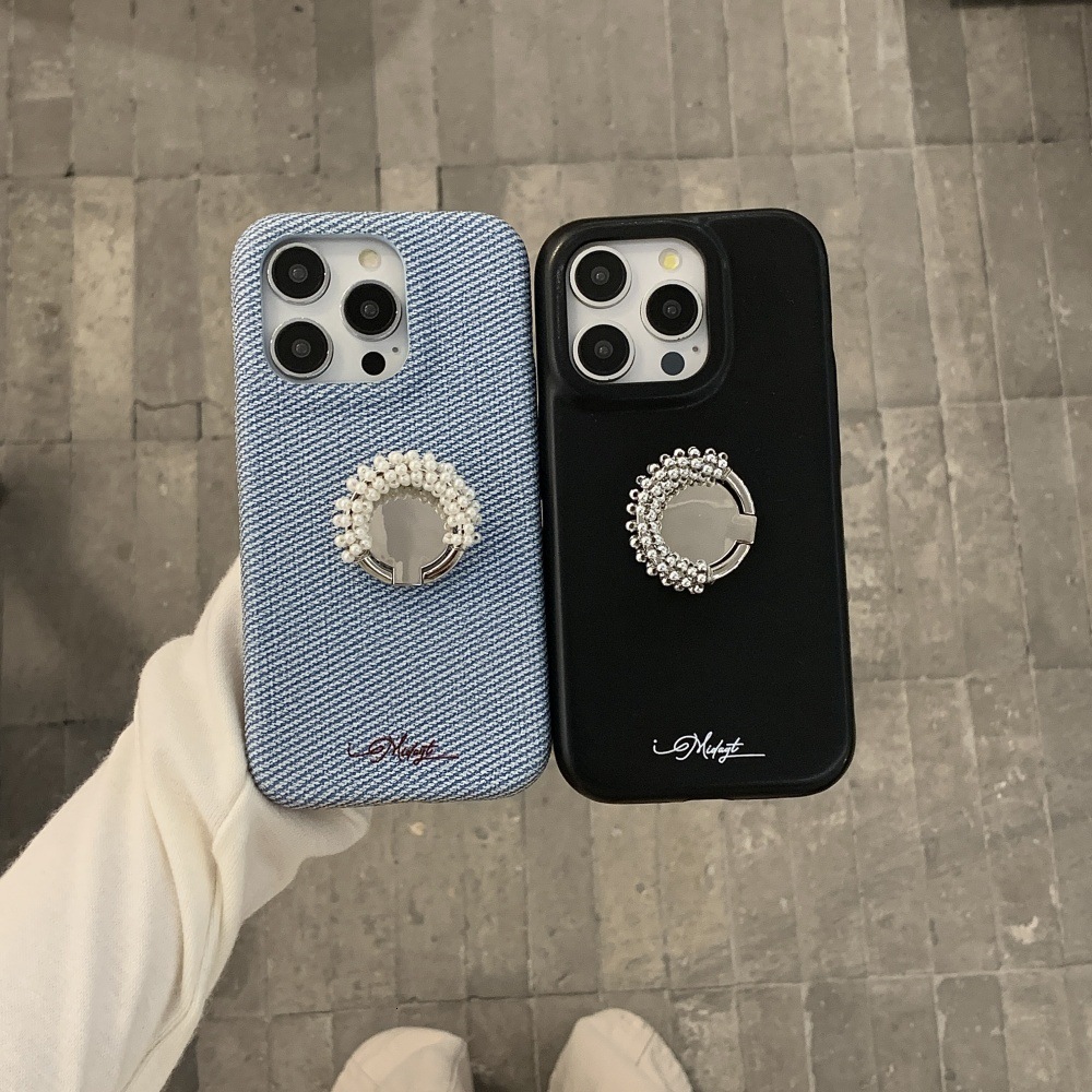 Bead Ring Stand Phone Case Compatible with iPhone 16/15 Pro Simple Niche Solid Color iPhone 14 Shockproof 13